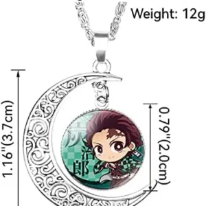 Aquasuki Nezuko Kamado Anime Jewelry Set Glass Dome Crescent Moon Pendant Charm Necklace, Earrings, Bracelet Jewelry Set Gifts for Women Girls