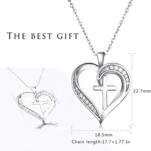 ASHLI JENA Cross Necklace for Women 925 Sterling Silver Cross Necklace Heart Necklaces for Women Cross Chain Jewelry Gifts for Women