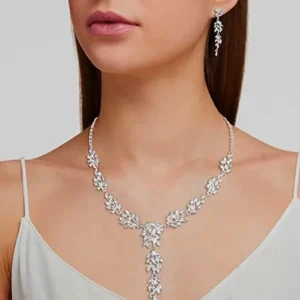 Asooll Wedding Rhinestone Jewelry Sets Bride Silver Necklace and Earrings Set Bridal Statement Jewelry for Women and Girls