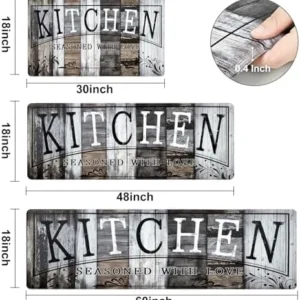 ASPMIZ Farmhouse Kitchen Rugs Sets of 3 Non Slip, Cushioned Wooden Kitchen Floor Mats Anti Fatigue Mats PVC Waterproof Kitchen Runner Rug Sink Comfort Mat Board,18″ x 30″ + 18” x 48” + 18” x 60”