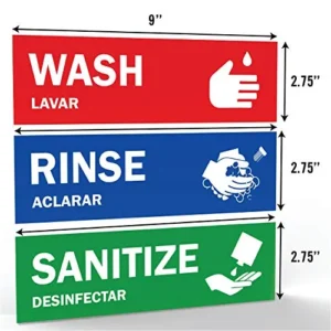 ASSURED SIGNS Wash Rinse Sanitize Sink Labels – Ideal Handwashing Signs for 3 Compartment Sink – 2.75″ x 9″ – Perfect Label Stickers for Restaurants, Commercial Kitchens, Food Trucks, Bussing Stations, Wash Station