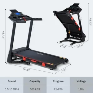 ATEEDGE Treadmills for Home with 15% Auto Incline, 36 Programs Foldable Treadmill Machine with Bluetooth APP, 0.5-10 MPH, and 18” Wide Belt, 2.5 HP Smart Incline Running Treadmill for Office