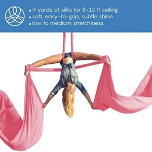 Aum Active Aerial Silks Starter Kit – Durable 9 Yards of Aerial Yoga Hammock with Hardware & Guide – Aerial Swing for Acrobatic Flying Yoga & All Levels (Aerial Rigging Point Up to 13ft)