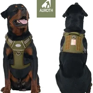 Auroth Tactical Dog Harness for Small Medium Large Dogs No Pull Adjustable Pet Harness Reflective K9 Working Training Easy Control Pet Vest Military Service Dog Harnesses L,Green