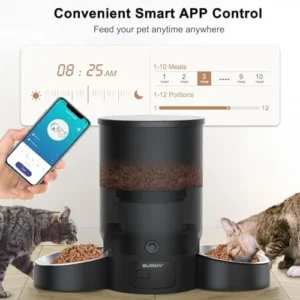 Automatic Cat Feeder for 2 Cats, SURDY 2.4G WiFi Smart Pet Feeder with APP Control for Remote Feeding, 3L Timed Pet Feeder Programmable 1-10 Meals, Dual Power Supply, Desiccant Bag, 10s Meal Call