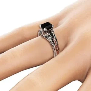 Awmnjtmgpw Eternal 925 Sterling Silver Black Tourmaline Ring cocktail ring square cut diamond ring women’s Retro diamond ring Size 6-10