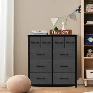 AZL1 Life Concept 10, Wide Fabric Storage and Organization, Bedroom Dresser, Chest of Drawers for Living Room, Charcoal Grey