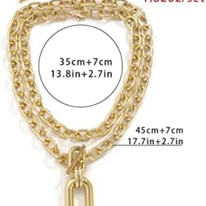 Azusa Sun Layered Chain Necklace for women Girls Punk Layered Chunky Bead Ball Chain Collar Choker Necklace Set Hip Hop Bib Statement Necklace Jewelry – Gold