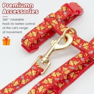 azuza Christmas Cat Harness and Leash Set for Safe Walking and Travel, Reindeer Print Cat Harness Escape Proof Lightweight Size Adjustable Soft Material for Small Large Cats