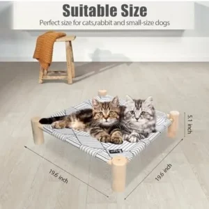 Babyezz Cat/Dog Bed,Wooden Pet Hammock Bed,Elevated Breathable Dog Bed, Detachable Portable Indoor/Outdoor Cat Beds&Furniture,Suitable for Kitty,Puppy,Bunny and Small Animal(White Diamond)