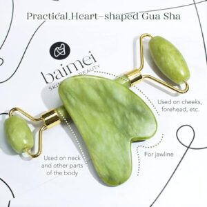 BAIMEI Gua Sha & Jade Roller Facial Tools Face Roller and Gua Sha Set for Puffiness and Redness Reducing Skin Care Routine, Self Care Gift for Men Women, Valentine’s Day Gifts – Green