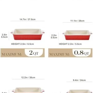 Bakeware Set of 4, MALACASA Porcelain Baking Pans Set for Oven, Casserole Dish, Ceramic Rectangular Baking Dish Lasagna Pans for Cooking Cake Pie Dinner Kitchen, Red (9.5″/11.25″/12.75″/14.5″)