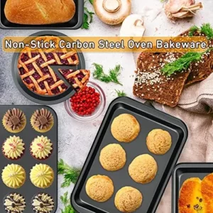 Baking Pans Nonstick Set, 5-Piece Bakeware Sets with Round/Square Cake Pan, Muffin Pan, Loaf Pan, Roast Pan, Baking Sheets for Oven, mobzio Kitchen Cookware Sets Baking Supplies