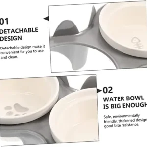 Balacoo 1 Set cat Ceramic Double Bowl Raised Dog Bowl Porcelain pet Bowl cat Feeding & Watering Supplies Reusable Dog Bowl Dog Food Feeder Convenient pet Bowl Bevel Dog Food Bowl Plastic