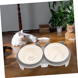 Balacoo 2 Sets cat Ceramic Double Bowl Convenient Dog Bowl cat Food Dish cat Feeding & Watering Supplies cat Bowl Station Raised cat Food Bowls Dog Dishes Plastic Ceramics pet Supplies