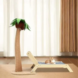 BANLICALI Cat Hammock with Scratching Post, Modern Beach Chair Cat Bed and Coconut Tree Cat Scratcher, 8.8-11lbs Bearing Capacity Indoor Cat Furniture for Small Cats