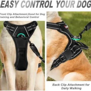 BARKBAY No Pull Dog Harness Front Clip Heavy Duty Reflective Easy Control Handle for Large Dog Walking(Black,L)