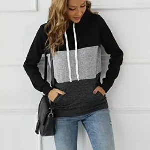 Barlver Women’s Casual Hoodies Color Block Long Sleeve Drawstring Sweatshirts 1/4 Zip Pullover Lightweight Tops with Pocket