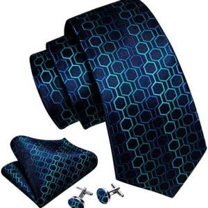 Barry.Wang Classic Mens Ties Silk Necktie Pocket Square Cufflinks Set Woven Designer Wedding Business