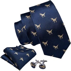 Barry.Wang Fun Animal Ties for Men Designer Handkerchief Cufflink WOVEN Casual Necktie Set