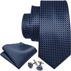 Barry.Wang Mens Tie Set Plaid Check Neckties Formal Business Wedding Luxury Pocket Square Cufflinks