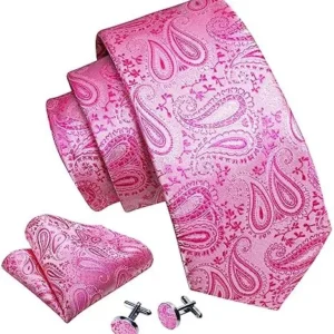 Barry.Wang Paisley Tie Fashion Set Hanky Cufflinks Neckties for Men Woven Silk