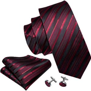 Barry.Wang Stripe Men Ties Set Classic WOVEN Necktie with Handkerchief Cufflinks Formal