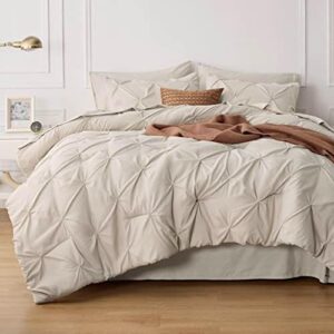 Bedsure Beige Comforter Set Queen – Bed in a Bag Queen 7 Pieces, Pintuck Bedding Sets Beige Bed Set with Comforter, Sheets, Pillowcases & Shams