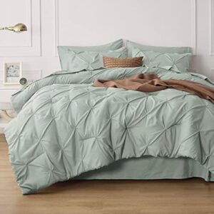 Bedsure Green Comforter Set Queen – Bed in a Bag Queen 7 Pieces, Pintuck Beddding Sets Green Bed Set, Spring Bedding with Comforter, Sheets, Pillowcases & Shams