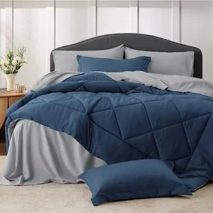 Bedsure Navy Full Size Bed in a Bag – 7 Pieces Reversible Comforter Set Full Bed Set with Comforters, Sheets, Pillowcases & Shams, Full Bedding Sets