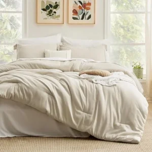 Bedsure Queen Comforter Set Beige, 7 Pieces Soft Comforter for Queen Size Bed with Sheets, Pillowcases & Shams, All Season Boho Bed in a Bag Queen Size, Contrasting Design