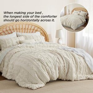 Bedsure Tufted Boho Comforter Set King – Beige Boho Bedding Comforter Set, 3 Pieces Farmhouse Shabby Chic Embroidery Bed Set, Soft Jacquard Comforter for All Seasons