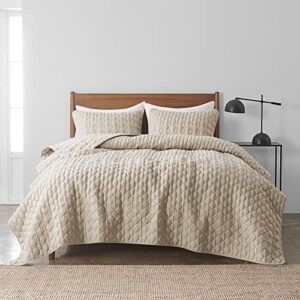 Beige Quilt King Size Bedding Sets with Pillow Shams, Lightweight Soft Bedspread Coverlet, Quilted Blanket Thin Comforter Bed Cover, All Season Summer Spring, Tan Cream, 3 Pieces, 104×90 inches