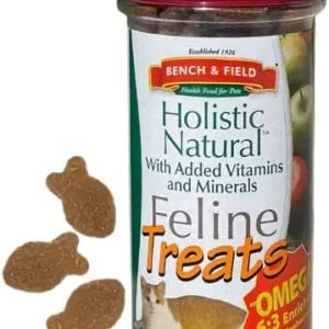 Bench & Field Holistic Natural Healthy Kitty Cat Treats | Crunchy Fish-Shaped Bites | Delicious Seafood Flavored Snack, 3-Ounce (Pack of 3 Bottles)