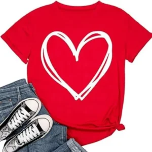 Beopjesk Womens Valentine’s Day Graphic Tees Short Sleeve Heart Printed Shirts Blouse Tops