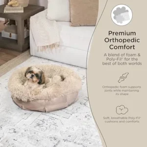 Best Friends by Sheri Ultra Calming Pouf Bed Luxury Donut Dog Bed, Tan, Small 23×23