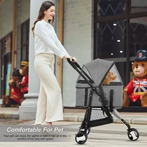 BestPet 3 Wheels Pet Stroller Dog Cat Premium 3-in-1 Multifunction Stroller for Medium Small Dogs Cats Detachable Carrier Lightweight Folding Travel Stroller,Grey