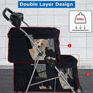 BestPet Dog Stroller Cat Pet Carriers Bag Jogger for Small Medium Dogs Cats Travel Camping 4 Wheels Lightweight Waterproof Folding Crate with Soft Pad (Black)