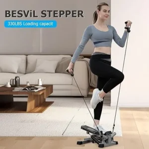 BESVIL Stair Steppers for Exercise, Hydraulic Mini Fitness Stepper with ResistancBands,Home Office Workout Equipment