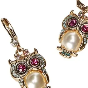 Betsey Johnson Pearl Critters Owl Drop Earrings