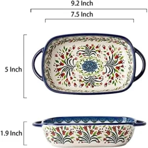 Bicuzat Vintage Style Tulip Flower Pattern Ceramic Bakeware Casserole Dish Baking Pan Lasagna Pans Baking Dish with Handles for Oven/Cooking/Kitchen-1 PCS-22 OZ