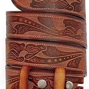 BISON DENIM Western Genuine Leather Belts for Men without Buckle Cowboy Belt 1.5″ Belt for Jeans