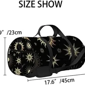 Black Vintage Cute Sun and Moo Sports Bag Tote Bag Waterproof Gym Bag with Shoulder Strap Zipper 2 Side Pockets for Men and Women, Travel and Storage Shoulder Bag.