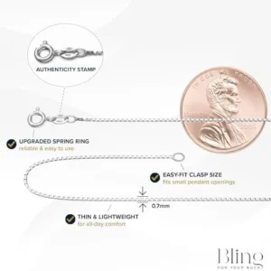 Bling For Your Buck Sterling Silver Chain Necklace for Women and Men | Thin Italian Box Chain 0.7mm 925 Silver Necklace Chain | Choose Length 14 inch – 40 inch | Short Choker Sizes, Long Chains