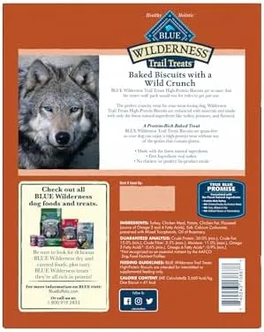 Blue Buffalo Wilderness Trail Treats High Protein Grain Free Crunchy Dog Treats Biscuits, Turkey Recipe, 36-oz box