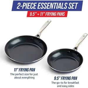 Blue Diamond Cookware Diamond Infused Ceramic Nonstick 9.5″ and 11″ Frying Pan Skillet Set, PFAS-Free, Dishwasher Safe, Oven Safe, Blue