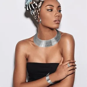 Bluegoog African Choker Collars Necklace,Snap Egypt Punk Gothic Chunky Leather Bib Statement Necklaces for Women and Girls