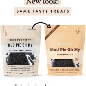 Bocce’s Bakery Mud Pie Oh My Training Treats for Dogs, Wheat-Free Dog Treats, Made with Real Ingredients, Baked in The USA, All-Natural & Low Calorie Training Bites, PB, Carob, & Vanilla Recipe, 6 oz