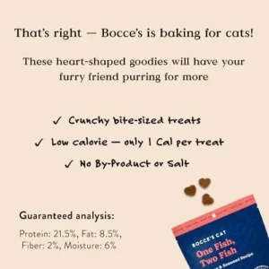 Bocce’s Bakery, One Fish, Two Fish Crunchy Treats for Cats, Wheat-Free Everyday Cat Treats, Made with Limited-Ingredients, Baked in The USA, All-Natural Crunchy Treats, Salmon & Seaweed Recipe, 2 oz