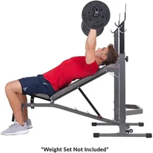 Body Champ Olympic Weight Bench with Squat Rack Included, Two Piece Set, Workout Bench, Versatile Strength Training Equipment for Home Gym, PRO3900, Grey